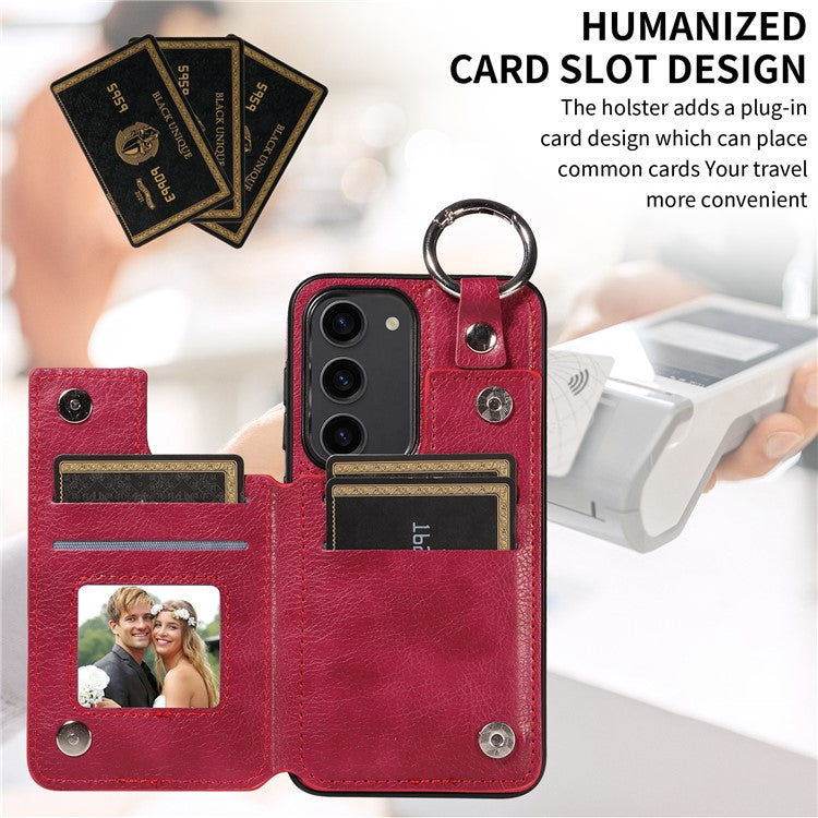003 For Samsung Galaxy S23 Case Ring Buckle Anit-Fall Leather Phone Back Cover - Rose