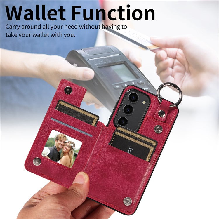 003 For Samsung Galaxy S23 Case Ring Buckle Anit-Fall Leather Phone Back Cover - Rose