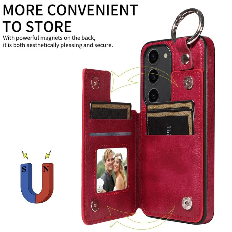 003 For Samsung Galaxy S23 Case Ring Buckle Anit-Fall Leather Phone Back Cover - Rose