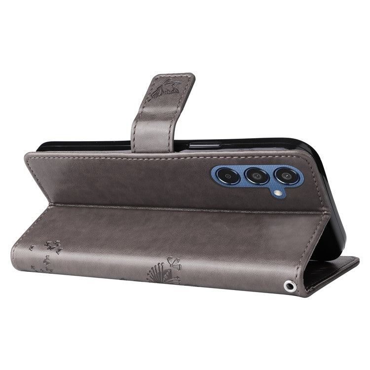For Samsung Galaxy M35 5G Phone Case with Stand Cat Tree Pattern Leather Wallet Mobile Cover - Grey