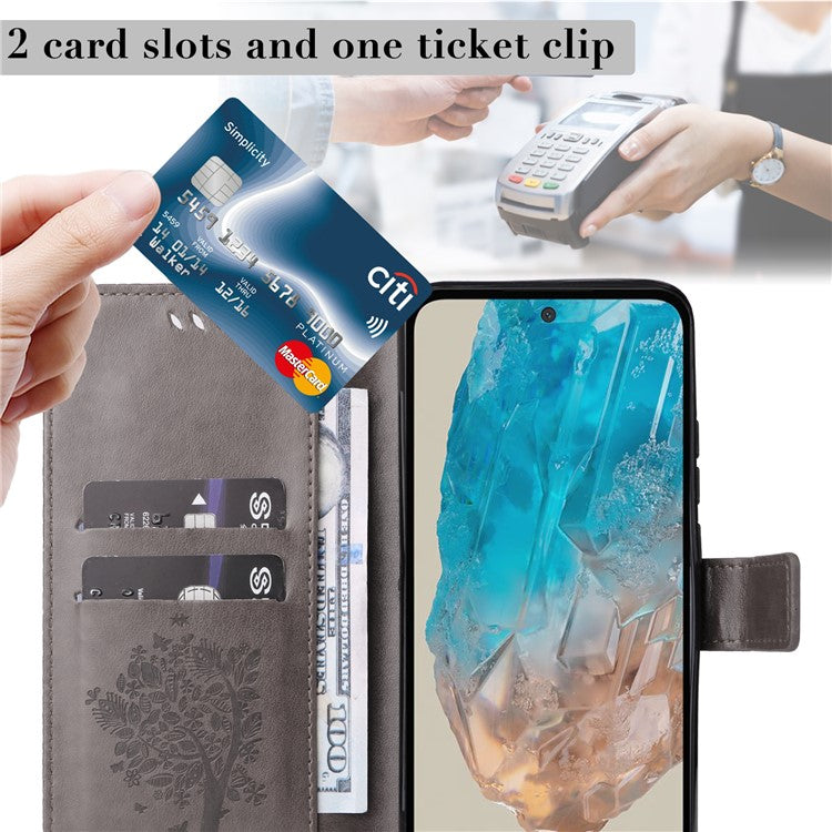 For Samsung Galaxy M35 5G Phone Case with Stand Cat Tree Pattern Leather Wallet Mobile Cover - Grey