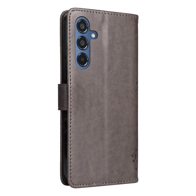 For Samsung Galaxy M35 5G Phone Case with Stand Cat Tree Pattern Leather Wallet Mobile Cover - Grey