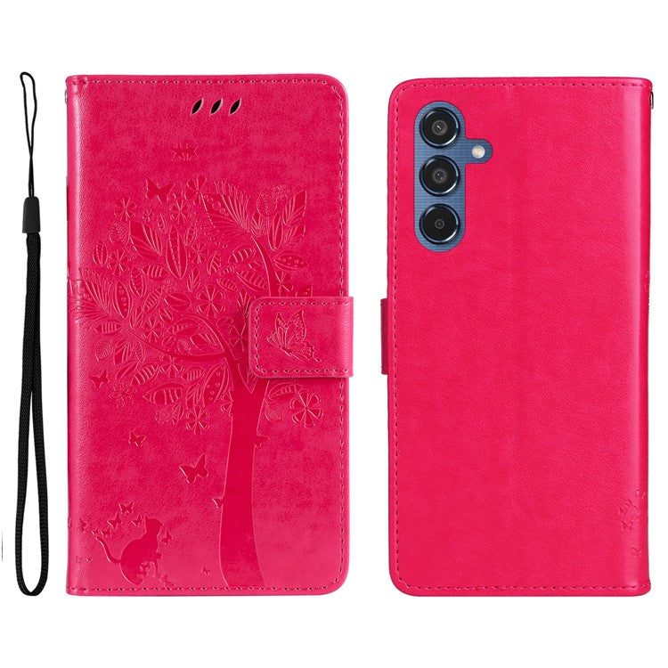 For Samsung Galaxy M35 5G Phone Case with Stand Cat Tree Pattern Leather Wallet Mobile Cover - Rose