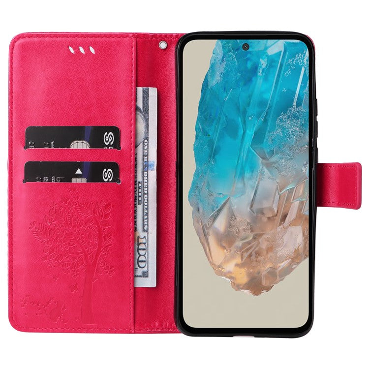 For Samsung Galaxy M35 5G Phone Case with Stand Cat Tree Pattern Leather Wallet Mobile Cover - Rose