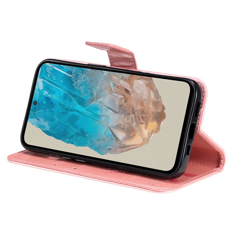 For Samsung Galaxy M35 5G Phone Case with Stand Cat Tree Pattern Leather Wallet Mobile Cover - Rose Gold