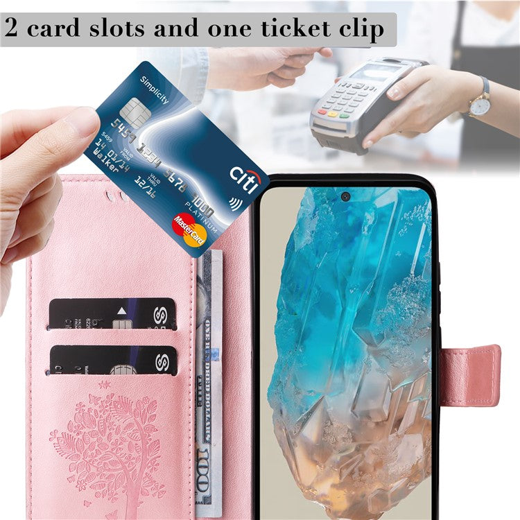 For Samsung Galaxy M35 5G Phone Case with Stand Cat Tree Pattern Leather Wallet Mobile Cover - Rose Gold