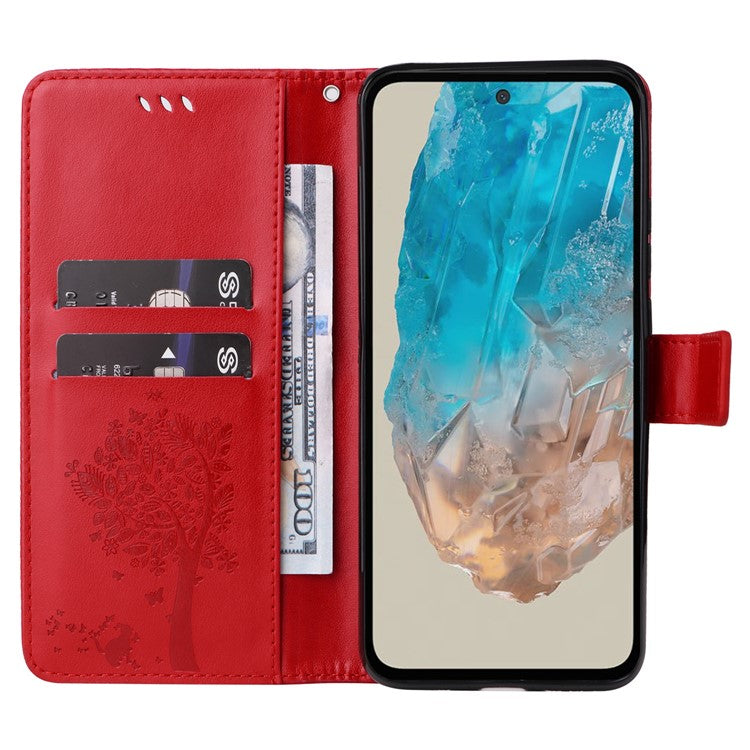 For Samsung Galaxy M35 5G Phone Case with Stand Cat Tree Pattern Leather Wallet Mobile Cover - Red