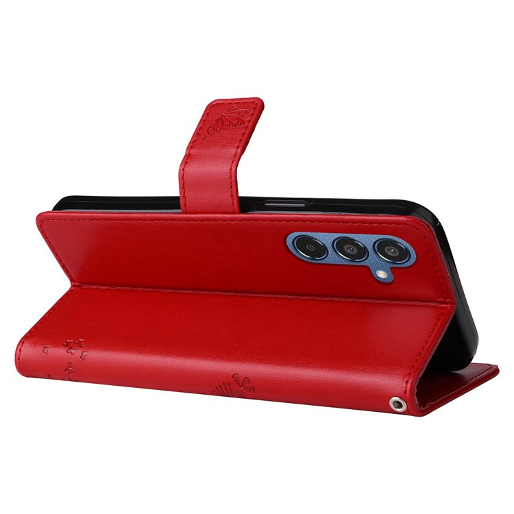 For Samsung Galaxy M35 5G Phone Case with Stand Cat Tree Pattern Leather Wallet Mobile Cover - Red