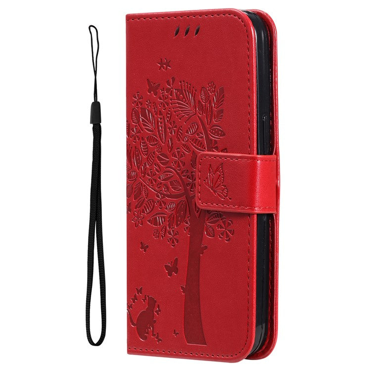 For Samsung Galaxy M35 5G Phone Case with Stand Cat Tree Pattern Leather Wallet Mobile Cover - Red