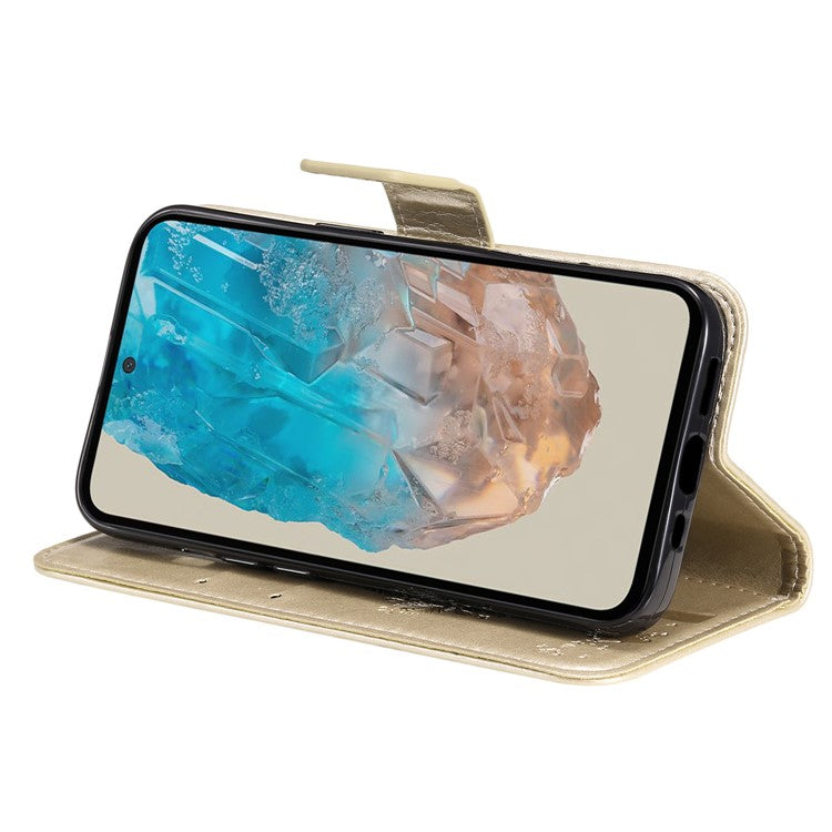 For Samsung Galaxy M35 5G Phone Case with Stand Cat Tree Pattern Leather Wallet Mobile Cover - Gold