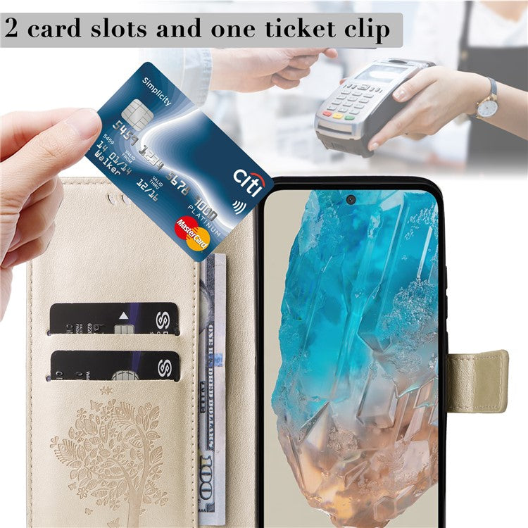 For Samsung Galaxy M35 5G Phone Case with Stand Cat Tree Pattern Leather Wallet Mobile Cover - Gold