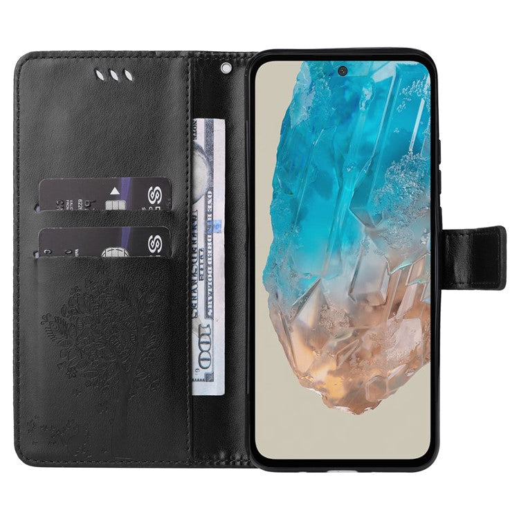 For Samsung Galaxy M35 5G Phone Case with Stand Cat Tree Pattern Leather Wallet Mobile Cover - Black