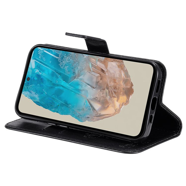 For Samsung Galaxy M35 5G Phone Case with Stand Cat Tree Pattern Leather Wallet Mobile Cover - Black