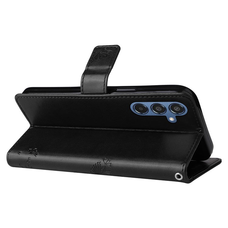 For Samsung Galaxy M35 5G Phone Case with Stand Cat Tree Pattern Leather Wallet Mobile Cover - Black