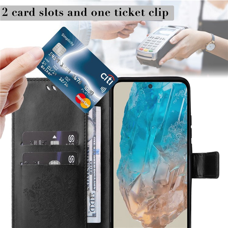 For Samsung Galaxy M35 5G Phone Case with Stand Cat Tree Pattern Leather Wallet Mobile Cover - Black
