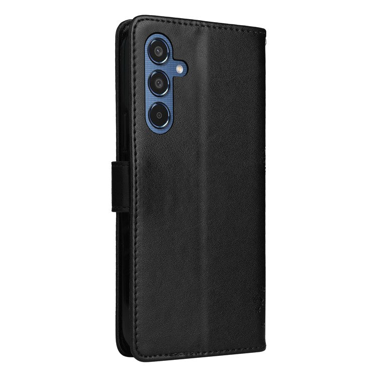 For Samsung Galaxy M35 5G Phone Case with Stand Cat Tree Pattern Leather Wallet Mobile Cover - Black