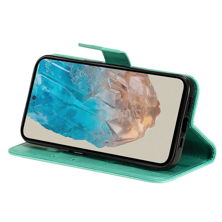 For Samsung Galaxy M35 5G Phone Case with Stand Cat Tree Pattern Leather Wallet Mobile Cover - Green