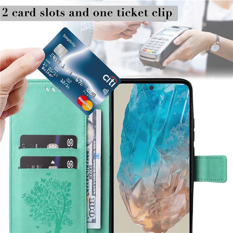For Samsung Galaxy M35 5G Phone Case with Stand Cat Tree Pattern Leather Wallet Mobile Cover - Green