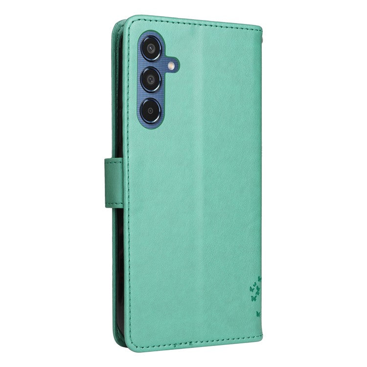 For Samsung Galaxy M35 5G Phone Case with Stand Cat Tree Pattern Leather Wallet Mobile Cover - Green