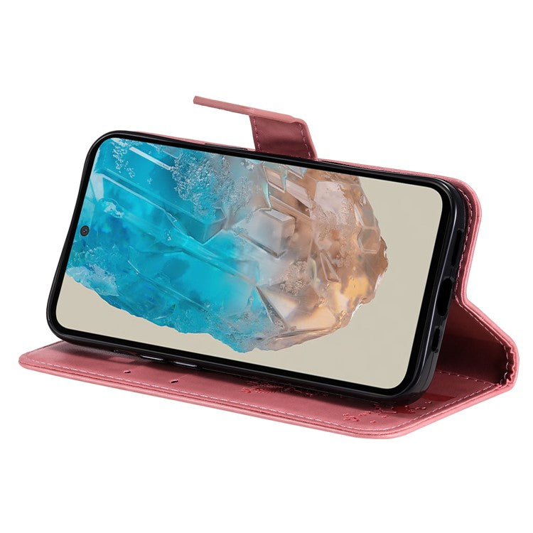 For Samsung Galaxy M35 5G Phone Case with Stand Cat Tree Pattern Leather Wallet Mobile Cover - Pink