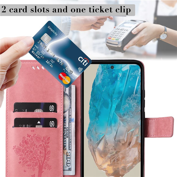 For Samsung Galaxy M35 5G Phone Case with Stand Cat Tree Pattern Leather Wallet Mobile Cover - Pink