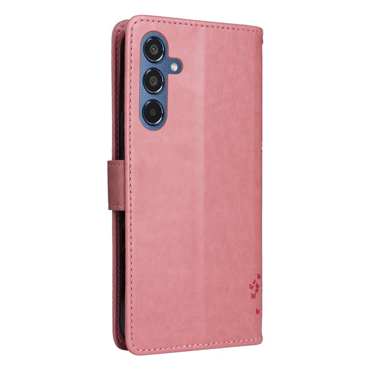 For Samsung Galaxy M35 5G Phone Case with Stand Cat Tree Pattern Leather Wallet Mobile Cover - Pink