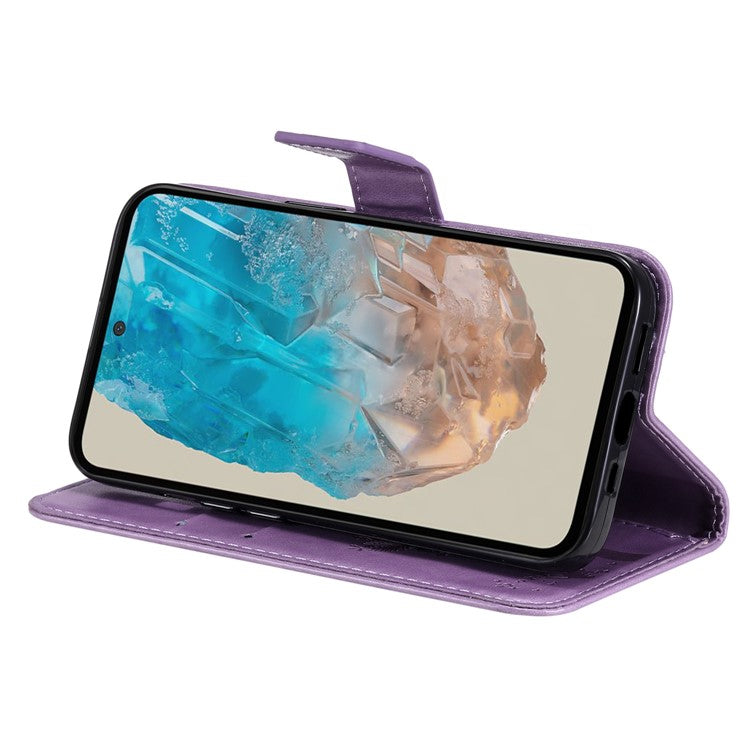 For Samsung Galaxy M35 5G Phone Case with Stand Cat Tree Pattern Leather Wallet Mobile Cover - Light Purple