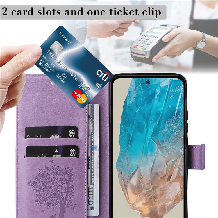 For Samsung Galaxy M35 5G Phone Case with Stand Cat Tree Pattern Leather Wallet Mobile Cover - Light Purple