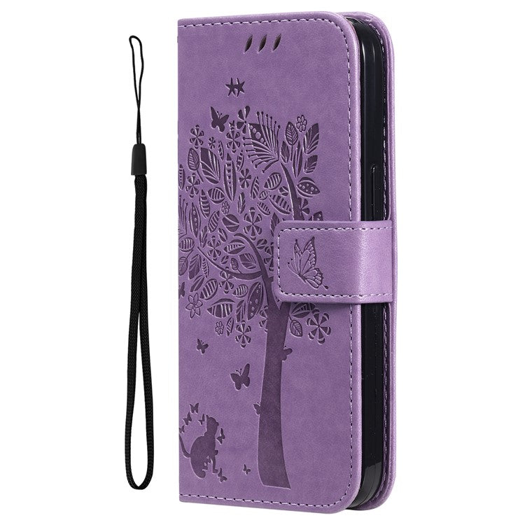 For Samsung Galaxy M35 5G Phone Case with Stand Cat Tree Pattern Leather Wallet Mobile Cover - Light Purple