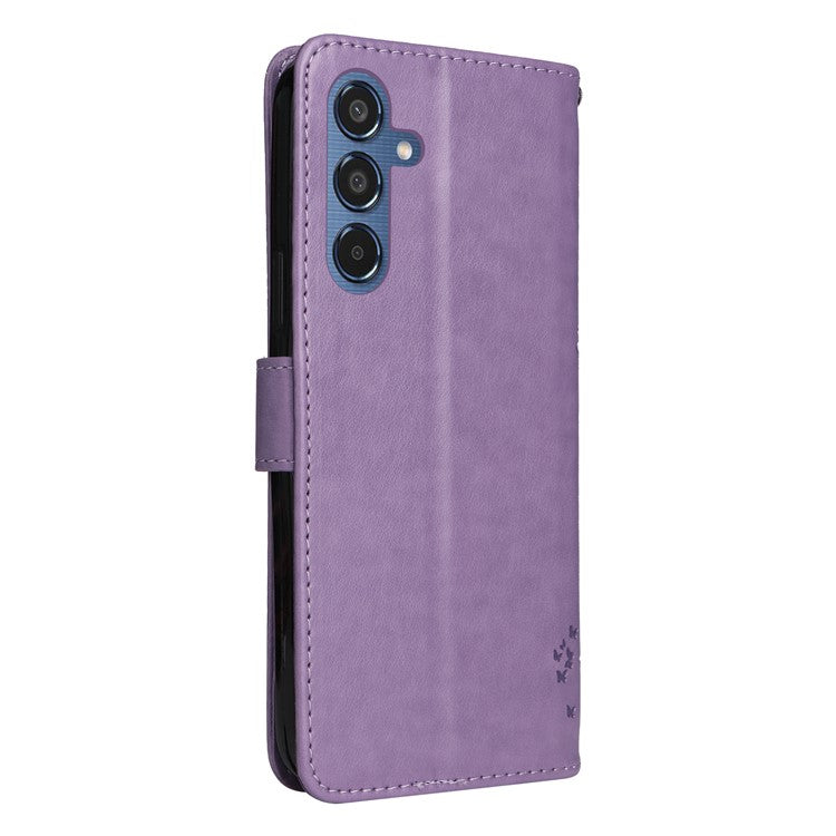 For Samsung Galaxy M35 5G Phone Case with Stand Cat Tree Pattern Leather Wallet Mobile Cover - Light Purple