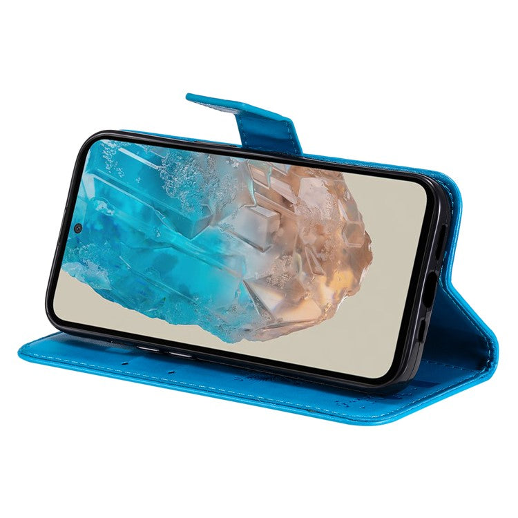 For Samsung Galaxy M35 5G Phone Case with Stand Cat Tree Pattern Leather Wallet Mobile Cover - Blue