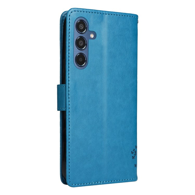 For Samsung Galaxy M35 5G Phone Case with Stand Cat Tree Pattern Leather Wallet Mobile Cover - Blue