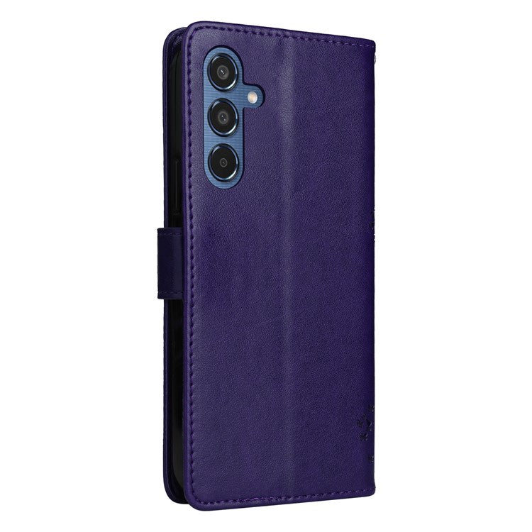For Samsung Galaxy M35 5G Phone Case with Stand Cat Tree Pattern Leather Wallet Mobile Cover - Purple