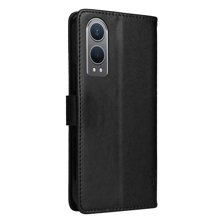 KT Imprinting Flower Series-3 For OnePlus Nord CE4 Lite 5G / Oppo K12x 5G (China) Case Wallet Leather Cat Tree Pattern Phone Cover - Black