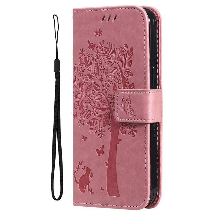 KT Imprinting Flower Series-3 For OnePlus Nord CE4 Lite 5G / Oppo K12x 5G (China) Case Wallet Leather Cat Tree Pattern Phone Cover - Pink