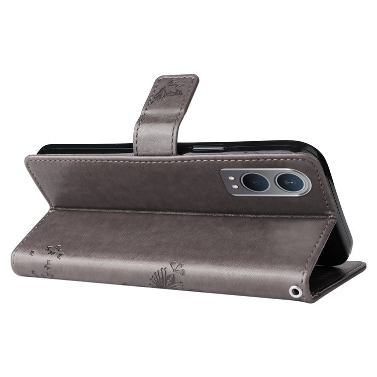 KT Imprinting Flower Series-3 For OnePlus Nord CE4 Lite 5G / Oppo K12x 5G (China) Case Wallet Leather Cat Tree Pattern Phone Cover - Grey