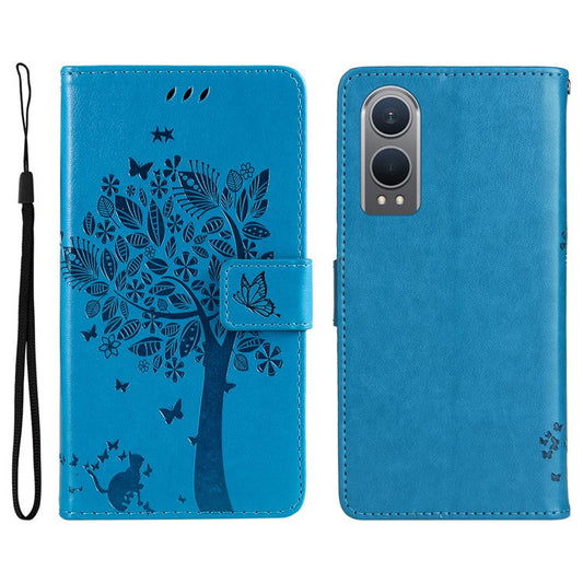 KT Imprinting Flower Series-3 For OnePlus Nord CE4 Lite 5G / Oppo K12x 5G (China) Case Wallet Leather Cat Tree Pattern Phone Cover - Blue