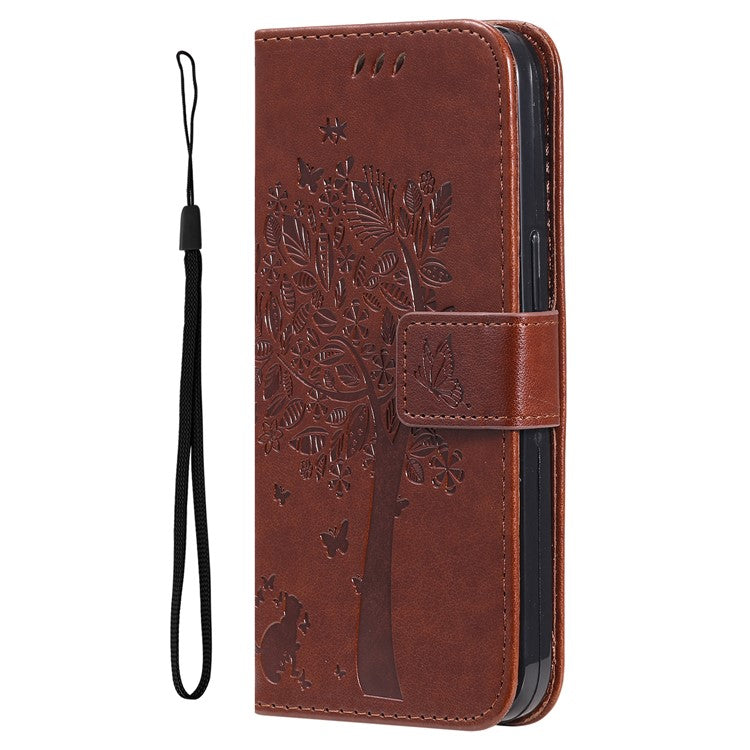 KT Imprinting Flower Series-3 For OnePlus Nord CE4 Lite 5G / Oppo K12x 5G (China) Case Wallet Leather Cat Tree Pattern Phone Cover - Coffee