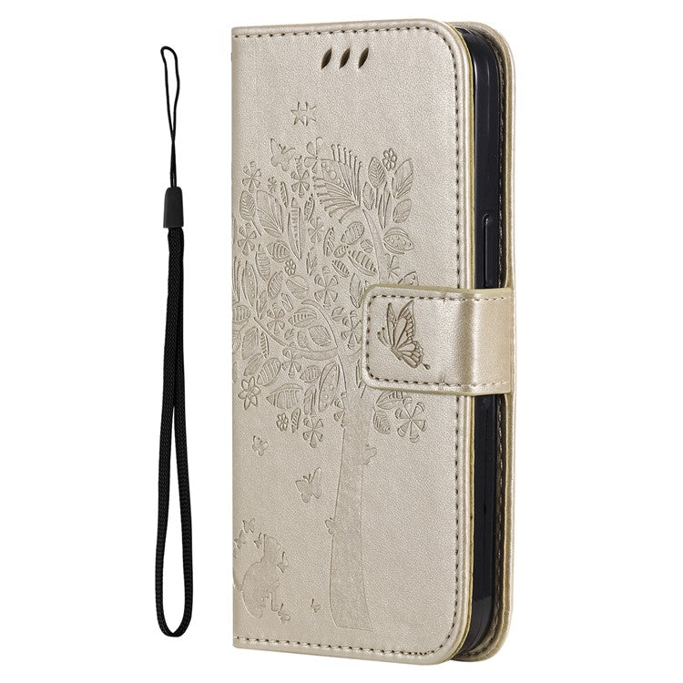 KT Imprinting Flower Series-3 For OnePlus Nord CE4 Lite 5G / Oppo K12x 5G (China) Case Wallet Leather Cat Tree Pattern Phone Cover - Gold