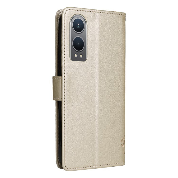 KT Imprinting Flower Series-3 For OnePlus Nord CE4 Lite 5G / Oppo K12x 5G (China) Case Wallet Leather Cat Tree Pattern Phone Cover - Gold