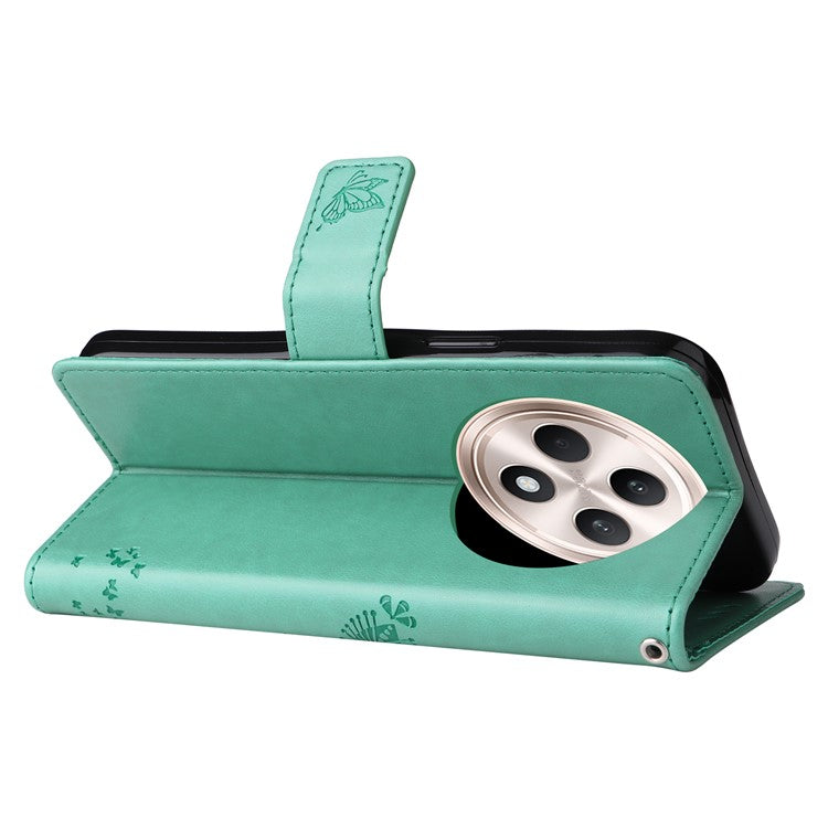 KT Imprinting Flower Series-3 For Oppo Reno12 F 4G Case Cat Tree Pattern Flip Leather Phone Cover - Green