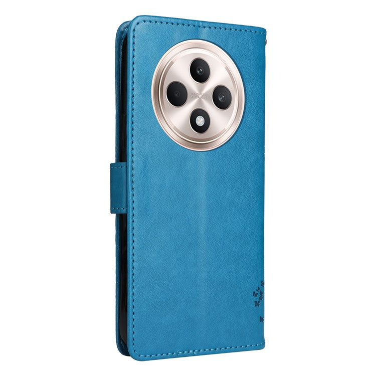 KT Imprinting Flower Series-3 For Oppo Reno12 F 4G Case Cat Tree Pattern Flip Leather Phone Cover - Blue
