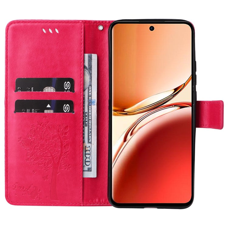 KT Imprinting Flower Series-3 For Oppo Reno12 F 4G Case Cat Tree Pattern Flip Leather Phone Cover - Rose