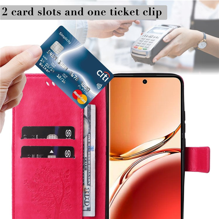 KT Imprinting Flower Series-3 For Oppo Reno12 F 4G Case Cat Tree Pattern Flip Leather Phone Cover - Rose