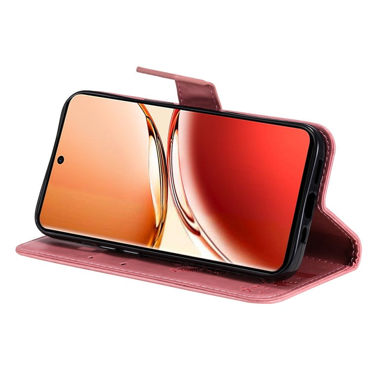 KT Imprinting Flower Series-3 For Oppo Reno12 F 4G Case Cat Tree Pattern Flip Leather Phone Cover - Pink