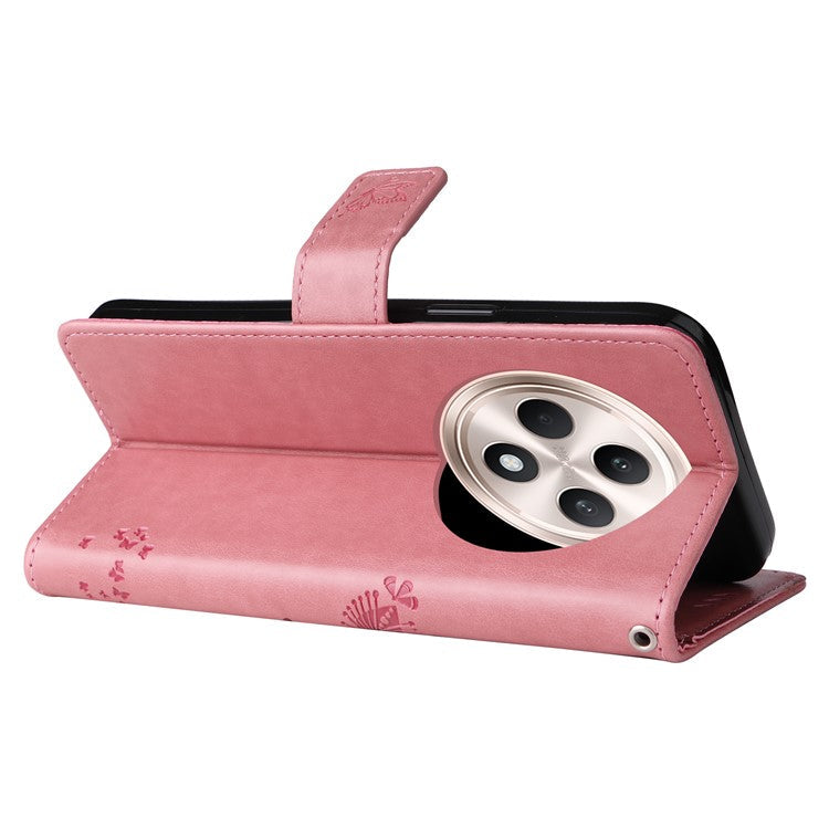 KT Imprinting Flower Series-3 For Oppo Reno12 F 4G Case Cat Tree Pattern Flip Leather Phone Cover - Pink
