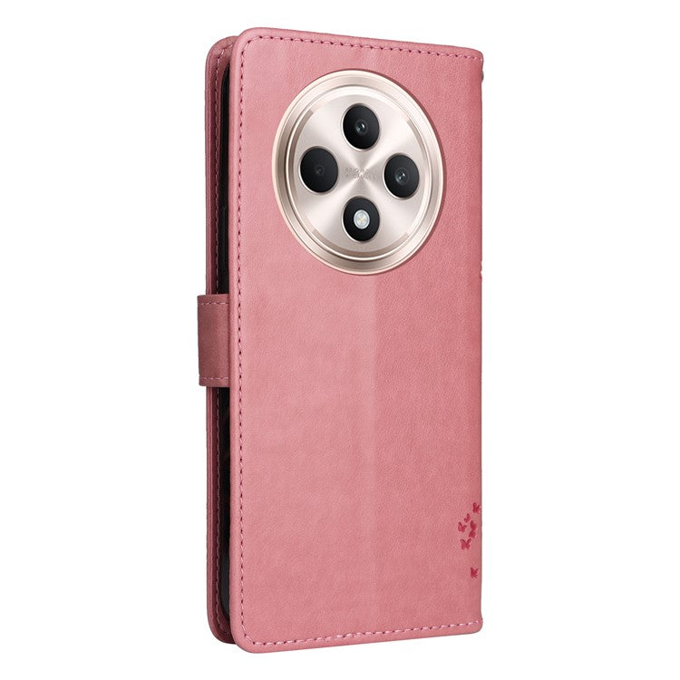 KT Imprinting Flower Series-3 For Oppo Reno12 F 4G Case Cat Tree Pattern Flip Leather Phone Cover - Pink