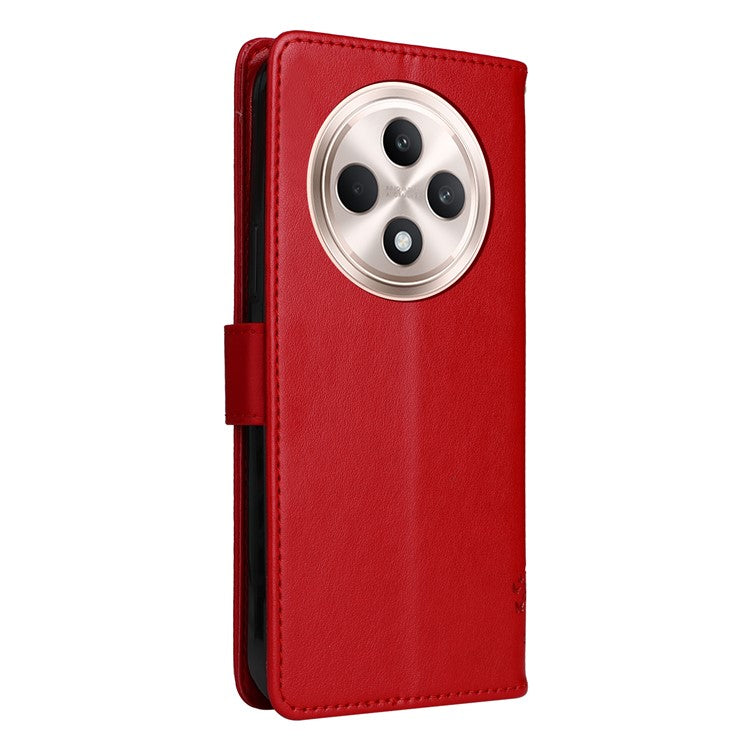 KT Imprinting Flower Series-3 For Oppo Reno12 F 4G Case Cat Tree Pattern Flip Leather Phone Cover - Red