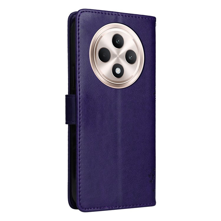 KT Imprinting Flower Series-3 For Oppo Reno12 F 4G Case Cat Tree Pattern Flip Leather Phone Cover - Purple