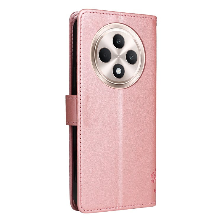 KT Imprinting Flower Series-3 For Oppo Reno12 F 4G Case Cat Tree Pattern Flip Leather Phone Cover - Rose Gold